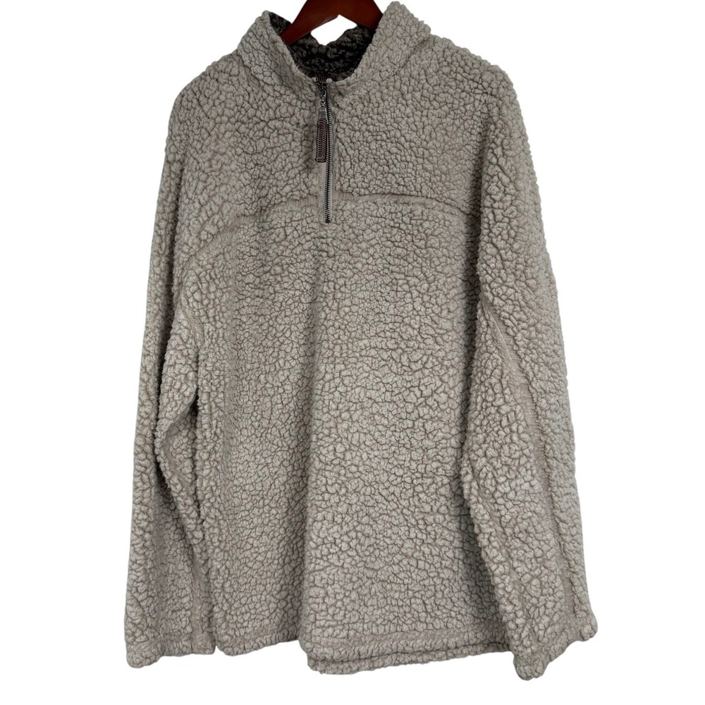 True Grit Mens XL Pile Fleece Quarter Zip Pullover Sherpa Sweater Oatmeal Beige